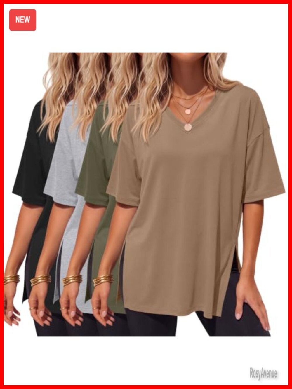 4 Pack Women's Oversized V Neck Short Sleeve T Shirts Loose Fit